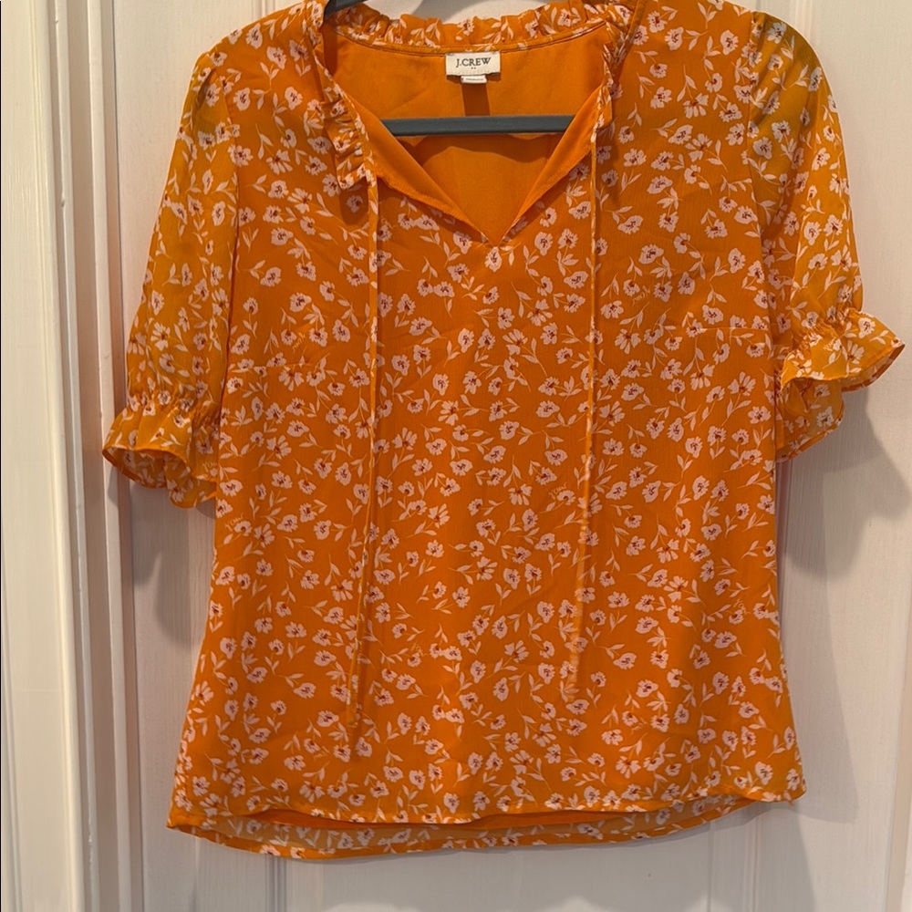 J. Crew Orange Short Sleeve Tie Front Blouse
